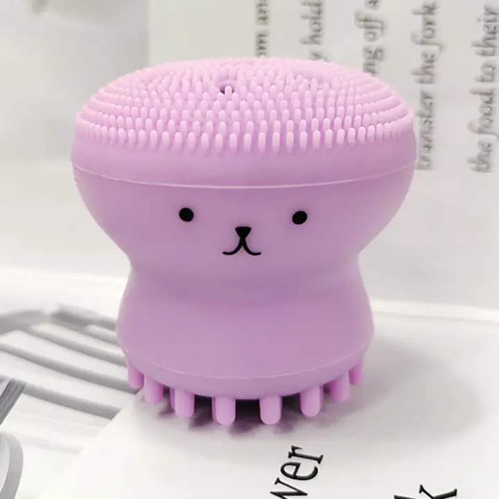 Cepillo de pulpo rosa con esponja para limpieza Facial, limpiador de poros profundo, exfoliante, espinillas, cui - 1
