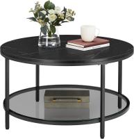 Centro, Mesita de Salón, de Mármol de Imitación Redonda, Estante de Vidrio Templado, Montaje Fácil, Estilo Moderno, Blanco Mármol y Dorado Claro LCT072W59 - details 27