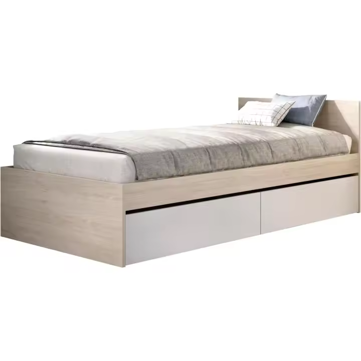 Cama de 90X190 con Dos cajones - Blanco/Natural - 67 x 95,8 x 194,8 - 1
