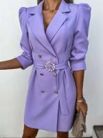 Vestido de chaqueta de traje con cuello estampado de manga larga cómodo y elegante a la moda para mujer con cinturón - details 0