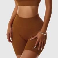 Pantalones cortos de yoga sin costuras acanalados de cintura alta para mujer, mallas deportivas a prueba de sentadillas para levantamiento de cadera, entrenamiento físico, correr, gimnasio, venta - details 1