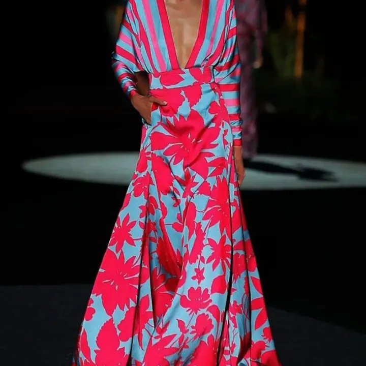 Vestido Maxi Bohemio Vintage Para Mujer Elegante Y Sexy Con Estampado Floral A-Line Manga Corta Cintura Ajustada Fiesta - 1