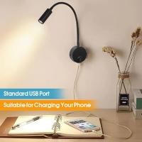 Luz de lectura LED de bronce de 3W, lámpara de pared con cuello de cisne negra, blanca y plateada para cabecera de cama, escritorio, interruptor de noche de 4000K - details 16