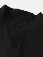 2024 Camisas de algodón para hombres, ropa de calle con textura de lino sólido, blusas de manga corta de verano, tops casuales con bolsillo frontal - details 3