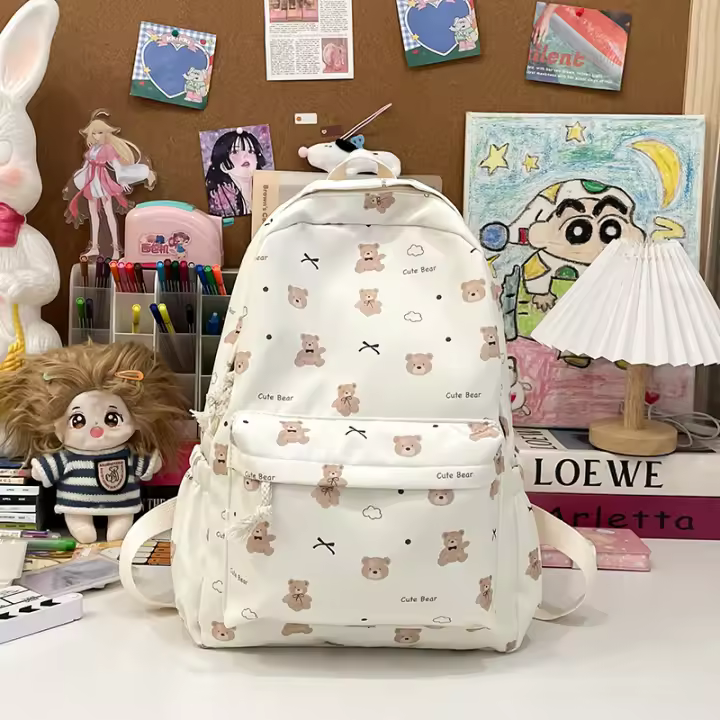 Mochila Universitaria de Nylon Estilo Oso Lindo para Estudiantes de Secundaria Lindo y Dulce - 1