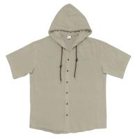 Camisa de lino y algodón de manga corta para hombre, informal, color sólido, con capucha, talla grande, ropa de hombre - details 9
