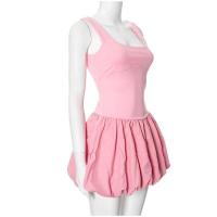 OUWU- Vestido corto sin mangas de retazos para mujer, minivestido mullido de moda para playa y fiesta de noche, 2024 - details 14