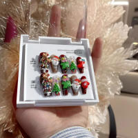 Uñas Postizas De Navidad Hechas a Mano Largo Medio Con Decoración 3D De Santa Claus Hombre De Neón Y Delfín Regalo De Uñas Falsas - details 7