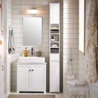 Mueble de baño tipo columna con armario alto, estanterías de baño con 5 estantes abiertos, 2 puertas y 1 cajón, color blanco, 20 x 20 x 180 cm - details 1