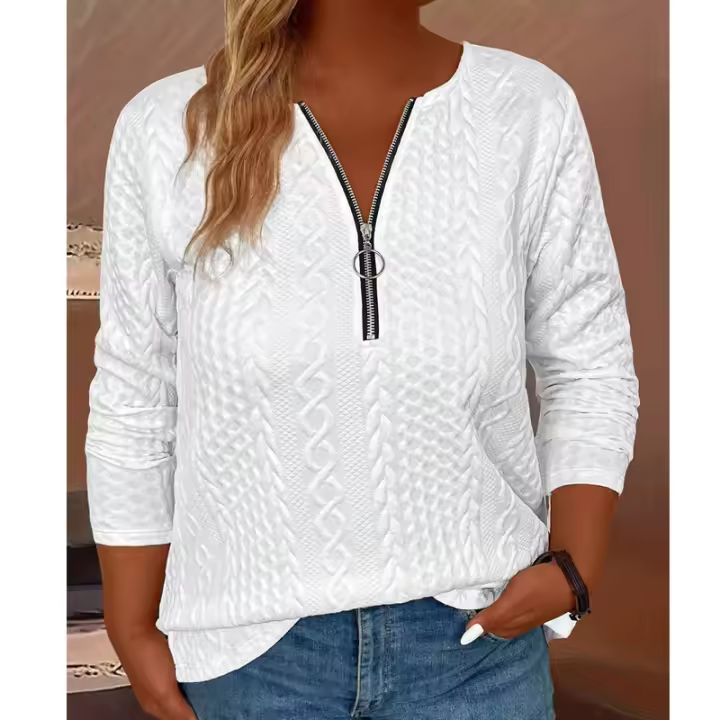 Camiseta con media cremallera para mujer, ropa de tendencia, camisetas de manga larga de talla grande, otoño/primavera - 1