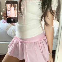 BUNO-Y2k Fairycore pliegues A-line plisado Mini falda rosa dulce coqueta estética tiro bajo faldas súper cortas señoras lindo 2000s - details 4