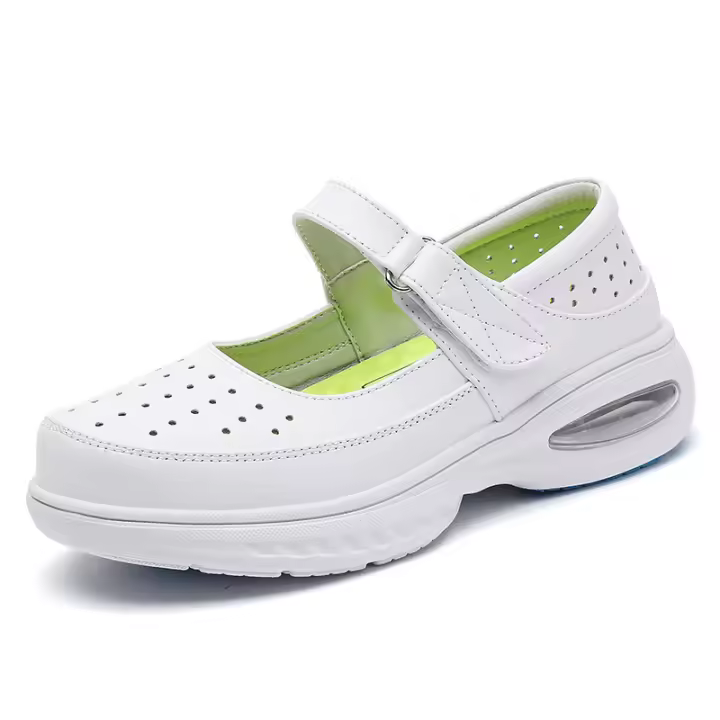 Zapatos de enfermera de cuero genuino con amortiguación de aire, suela suave, antideslizantes, transpirables, para trabajo hospitalario, con suela gruesa, para mujer, 2025 - 1