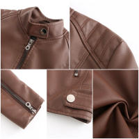 Chaqueta de cuero de imitación para mujer, chaqueta de motocicleta, delgada, corta, pu, primavera y otoño - details 17