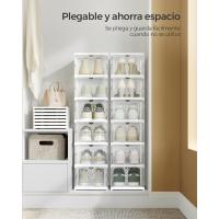 Juego de Organizadores de Zapatos 12 Cajas Apilables, 2 Zapateros Plegables y Portátiles, Hasta Talla 46, Montaje en 60s, Transparente y Blanco - details 6