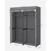 Armario de Tela Portátil Barras para Colgar, Perchero, Plegable, Guardarropa para Dormitorio, Estudio 140 x 43 x 174 cm, Gris RYG02GY - details 3