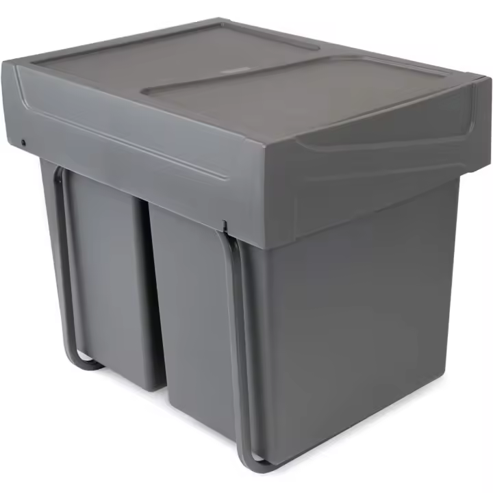 Cubos de Basura Inferior para Cocina 40L de Capacidad, Desmontables, Acero y Plástico, Gris Antracita - 1