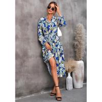 Vestido casual elegante de manga larga para mujer con estampado de hojas elegante - details 8