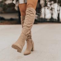 Botas largas de gran tamaño para mujer, tacón grueso de gamuza, cremallera lateral puntiaguda, botas de caballero de moda de Color sólido - details 1
