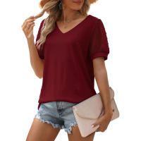 Camisa de manga corta para mujer, blusa elegante de verano a la moda, cuello en v, color sólido, tops Casuales - details 5