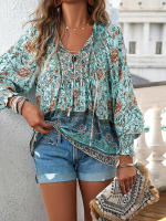 Blusa camisa floral rosa para mujer, top suelto de manga larga, ropa de calle, traje de oficina, ropa de mujer para otoño y primavera - details 10