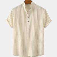Camisetas Henley de Impresión 3D Rayadas de Verano Cuello Redondo, Manga Corta, Botónado Grande, Moda para Hombres - details 4