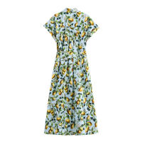 Vestido Largo Informal con Estampado de Frutas para Mujer Nuevo Estilo Europeo Americano, Manga Corta, Cuello Abatible, Otoño 2025 - details 2