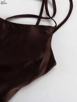 Oymimi elegante marrón delgado para mujer moda Spaghetti Strap espalda abierta vestidos Casual recto o largo vestido Streetwear - details 5
