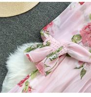 Elegante vestido midi de manga larga con corte en A y falda plisada, cintura ceñida, dobladillo de gasa, estampado floral coreano Sle Commute - details 23