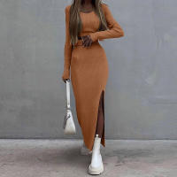 Conjunto de Vestido de Punto de Color Sólido Otoño/Invierno 2025 con Vestido Largo de Manga con Abertura y Conjunto de Dos Piezas de Camiseta. - details 7