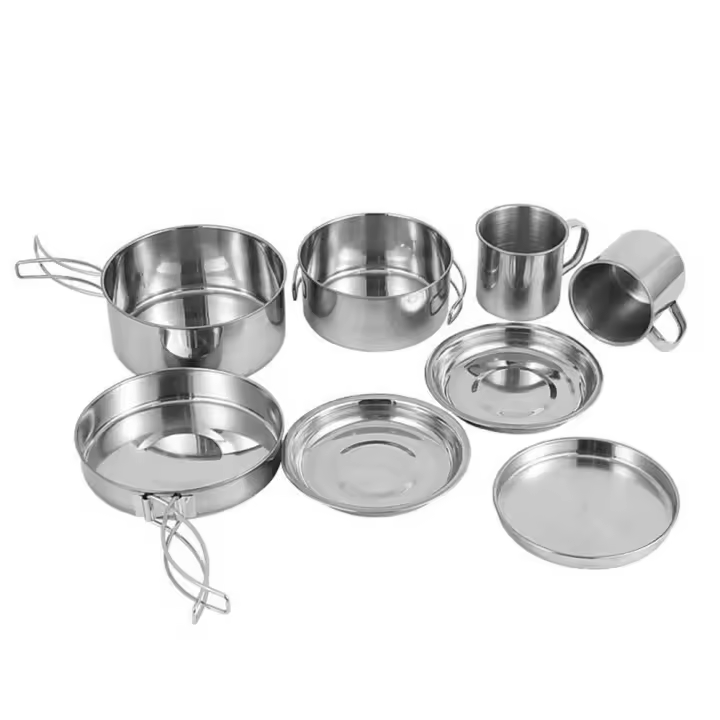 Juego de Cocina de 8 piezas en Acero Inoxidable Portátil Plato Olla Sopa Cubierto al Aire Libre para Camping y Picnics - 1