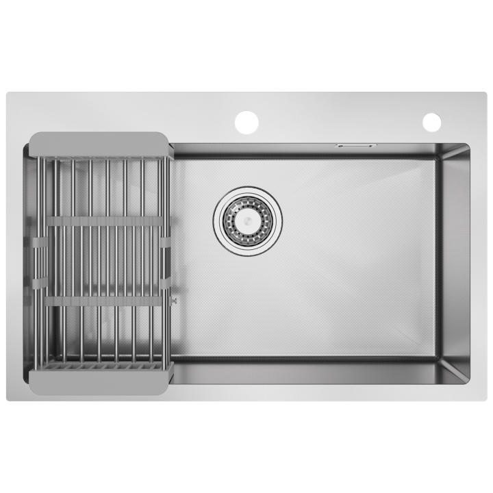 CECIPA MAX 70×45cm Fregadero sobre Encimera con Cesta de Drenaje, Grande Fregadero Cocina 1 Seno para Armarios de 70cm o Más, Fregadero Multifuncional de Acero Inox con Sifón, Rebosadero y Residuos
