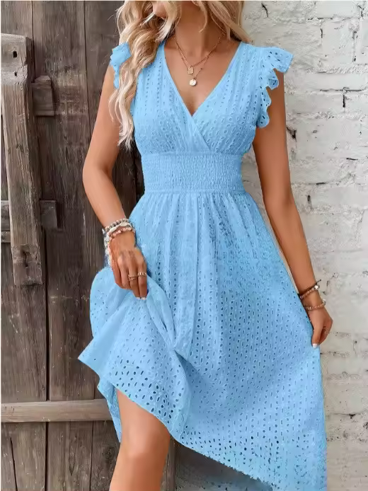 Nuevo vestido elegante con manga de hoja de loto de verano europeo y americano - 1