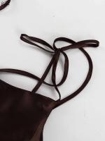Oymimi elegante marrón delgado para mujer moda Spaghetti Strap espalda abierta vestidos Casual recto o largo vestido Streetwear - details 4