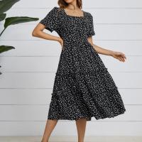 Vestido de verano de manga corta con estampado floral, elegante, informal, con cuello cuadrado, para playa - details 2