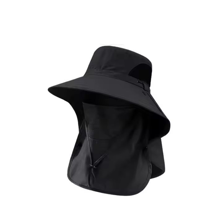 Máscara de escote plegable para hombre, sombrero para el sol, máscara facial de malla, cubierta de verano, gorra de escalada, ala ancha, gorra de pesca al aire libre, escalada - 1