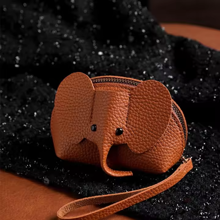 Bolsa de almacenamiento de monedas con cremallera de elefante para mujer, monedero pequeño con llavero, tarjetero coreano - 1