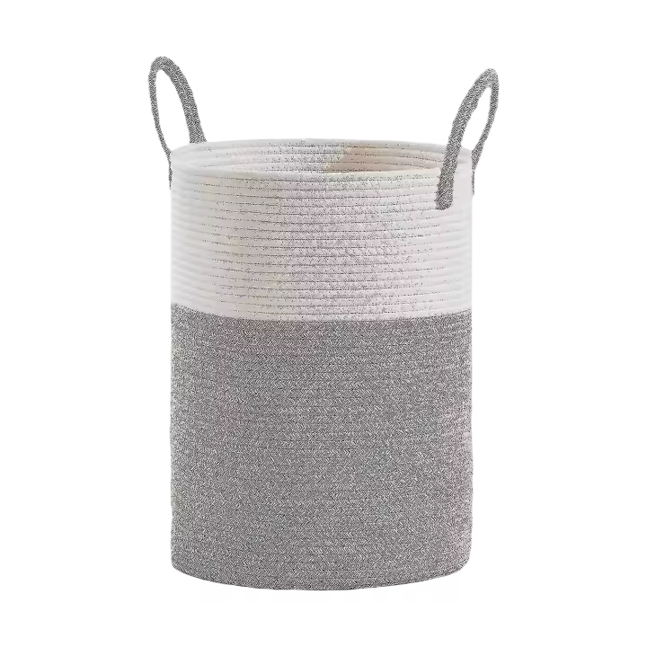 Cesto grande para la colada, cesta alta de almacenamiento de cuerda tejida para manta, juguetes, ropa sucia en la sala de estar - 1