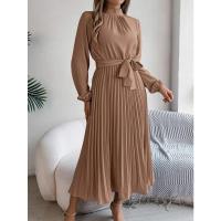 Vestido pequeño de manga larga plisado con cuello alto para mujer, ropa elegante, - details 20