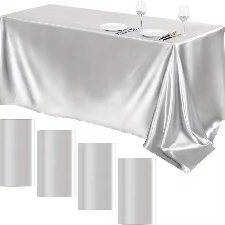 Mantel de Satén Rectangular Gris Ideal para Bodas, Navidad, Fiesta de Cumpleaños, Banquete - 1