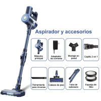 PrettyCare W400 Aspiradora Inalámbrica 25Kpa 40 Minutos Potente Aspiradora con 3 Cabezales de Cepillo Autoestables Faro LED - details 6