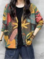 Suéter de mujer de lujo suelto con estampado floral Masss Wasss de primavera cardigan de talla grande con cuello en V de algodón y poliéster para el ocio lavado a mano - details 3