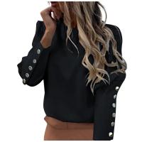 Camisas de manga larga con diseño de botones y espalda descubierta para mujer, blusas blancas elegantes con cuello redondo, ropa femenina que combina con todo para primavera - details 1