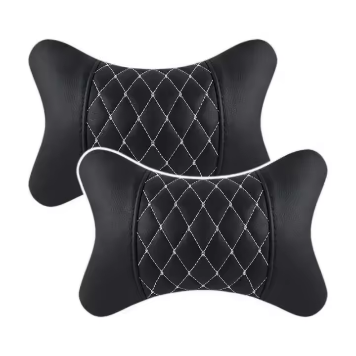 Coche 2 piezas, reposacabezas, almohada transpirable, funda de asiento, soporte para el cuello de conducción autónoma, coche de cuero - 1