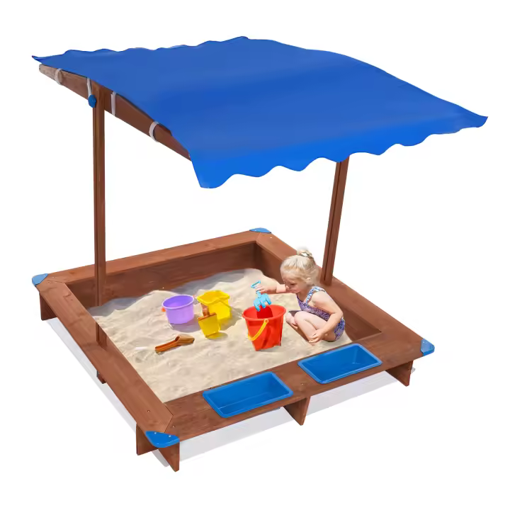 Arenero de madera con cubierta para niños, caja de arena para patio trasero, jardín, azul - 1