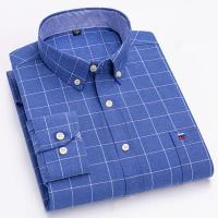Camisa a cuadros con botones de manga larga 100% algodón para hombre, camisas Oxford a rayas a cuadros con un solo bolsillo en el pecho para trabajo, informales, de ajuste estándar - details 21