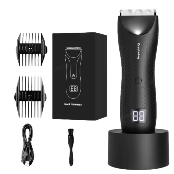 Kit de cortapelos profesional inalámbrico para hombres, afeitadora de barba y recortadora de nariz, pantalla LCD, aseo corporal impermeable - 1