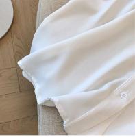 NOVEDAD DE VERANO 2024, camisa de gasa de talla grande con cuello de muñeca de color sólido, top sencillo para ir al trabajo, ropa holgada y cómoda para el hogar - details 10