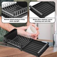 Escurridor de platos compacto, escurridor de platos expandible, escurridor de platos de acero inoxidable, escurridor de platos con tabla de drenaje extensible, escurridor de un solo nivel con soporte para cubiertos extraíble - details 4
