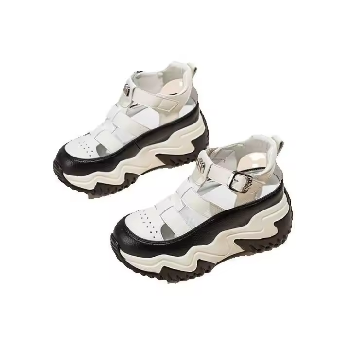 Sandalias deportivas huecas de suela gruesa y tacón alto con cuña oculta para mujer, estilo coreano, para uso informal y de talla pequeña. - 1