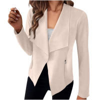 Chaqueta de Anteiro Suave de Color Beige Cardigan Corto Adelgazante de Moda para Mujer - details 1